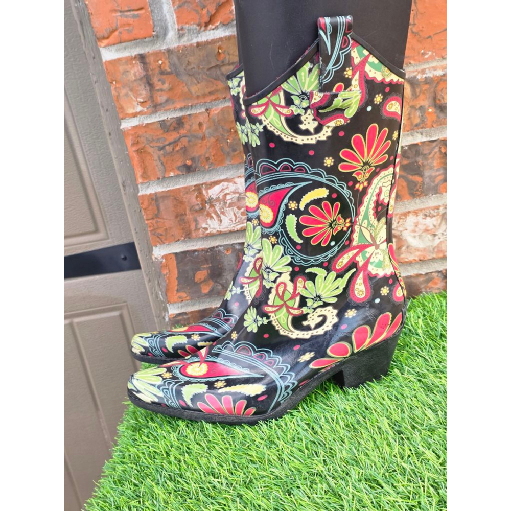 Nomad x Corky’s “Yippee” Western Cowboy BOHO Chic Rubber Rain Boots Women’s 7 - Picture 2 of 6